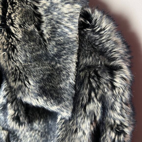 Mobwife Rampage Faux Fur Coat Y2K 90s Glam Quiet Luxury L Women Blue Gray Black - Picture 4 of 13